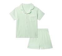 KAKU NANU Pyjama Coton Fille 2 Pièces Unis Boutonnage Devant Été Âge 5-13 | Doux,Respirant,Cinq Élégantes Couleurs Unies,Design Smart Casual,Poche Poitrine,Lavable en Machine,Cadeau