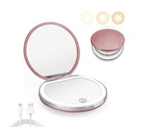 Kakuje Miroir compact avec lumière, miroir de poche LED grossissant 1X/3X avec câble de données USB, mini miroir doré pour sac à main, poche, voyage et cadeau