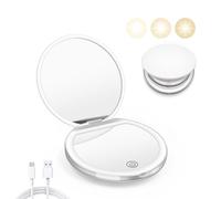 Kakuje Miroir compact avec lumière, miroir de poche LED grossissant 1X/3X avec câble de données USB, mini miroir blanc pour sac à main, poche, voyage et cadeau