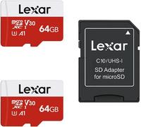 KAKUL-Carte Micro Sd 64 Go Lot De 2 Cartes,Carte Mémoire Micro Sd+ Adaptateur,Microsdxc Carte Tf Jusqu'À 100 Mo/S,A1,U3,C10,V30,Full Hd Et 4K Uhd Pour Caméra,Telephone,Switch