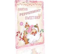 Kakulase Plaque en métal « Santa's Peppermint Sweet Shop » - Vintage rétro - Décoration de Noël pour café, bar, maison, boutique, ferme, 20,3 x 30,5 cm, signalisation