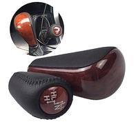 Kakulkomen Pommeau de levier de vitesse automatique en cuir avec 4 vitesses en bois + étui de transfert pour Toyota Prado 120 2003 2004 2005 2006 2007 2008 2009, 2 pièces (transfert à 4 vitesses)