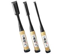 KAKURI - Lot de 3 ciseaux à bois japonais pour le travail du bois, fabriqués au Japon, « oire nomi » professionnels japonais pour sculpter, mortaise, queue d'aronde, rasoir, en acier au carbone japonais, manche en bois de chêne blanc