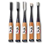 KAKURI Lot de 5 burins japonais incurvés et courbés - Outil professionnel de sculpture sur bois robuste - Fabriqué au Japon