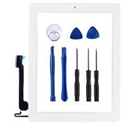 Kakusiga de Remplacement d'écran Tactile pour iPad 4 (Blanc) 9.7 inch avec Vitre Tactile, Bouton Home, Le Support de la caméra, câble Flex et adhésif pré installé + Kit d'outils