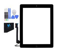 Kakusiga de Remplacement d'écran Tactile pour iPad 4 (Noir) 9.7 inch avec Vitre Tactile, Bouton Home, Le Support de la caméra, câble Flex et adhésif pré installé + Kit d'outils