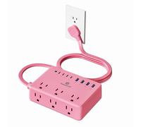 Kakyanill - Multiprise rose, 6 sorties CA, 8 ports USB (4 USB C) avec parasurtenseur 2000J, câble d'extension plat de 1,5 m, compact pour ordinateur