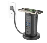 kakyanill Tour multiprise 9 prises CA 8 USB (4 USB C), rallonge rétractable de 1,8 m, station de charge pour bureau, dortoir, noir