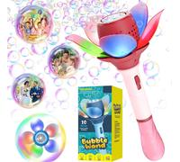 KAKYL-Jouet À Bulles Électrique,Machine À Bulles De Fleur De Lotus Pour Enfants,Plus De 10 000 Bulles/Min Avec Solution À Bulles De 120 Ml/Akk/Led Pour L'Extérieur/Fête/Mariage,Machine À Bulles