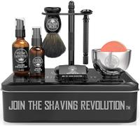 Kakyl-Kit Rasage Homme Complet De Luxe-Comprend Un Rasoir De Sécurité,Un Support,Un Bol,Un Baume Après-Rasage,Une Huile Avant-Rasage&un Blaireau-Cadeau Homme