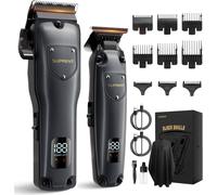 KAKYL-Tondeuse Cheveux Professionnelle,Tondeuse À Cheveux Sans Fil,Set De Tondeuses Barbe Et Cheveux T-Blade Trimmer,Affichage Led,Tondeuse Barbe Parfait Pour Les Hommes/Barbiers (Gris)