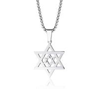 Kal-1 Pcs Collier Avec Pendentif Étoile De Davidd Salomen À Six Pointes En Acier Inoxydable Hexagonal Pour Homme, Avec Coffret Cadeaucollier
