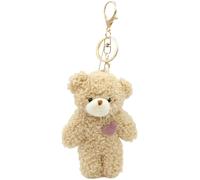 Kal-1 White Bear Plush Keychain Toy For Kids With Pink Heart 13 Cm Stuffed Teddy Plush Backpack Bag Pendant Gift