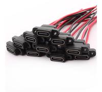 KAL-10PCS USB-C USB Type C Câble d'extension 2 pin USB Type C souder connecteur connecteur femelle USB C à montage sur panneau avec anneau en caoutchouc port de charge rapide USB C