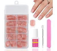 Kal-120 Pièces French Faux Ongles Autocollants, Court Rond Français Ongles À Coller Nude Rose Press On Nails Avec Colle, Acrylique Couverture Complète Capsules Ongles Pour Femmes Filles Nail Art