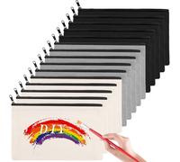 Kal-15 Pièces Pochette Tissu Zippée, Trousse De Maquillage Beige, Trousses À Crayons Vierge, Plate Sac Fourniture Scolaire Multifonctionnel Pour Enfant