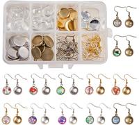 Kal-1boîte 120pièces 20paires 12mm De Boucles D'oreilles Cabochon Faisant Kit 40pcs Réglages De Lunette Avec Cabochons De Verre 40pcs,Crochets De Boucle D'oreille,4 Couleur