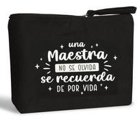 Kal-1pc Pochette Tissu Espagnol Cadeau Maîtresse D`Ecole Trousse Sac Porte Monnaie Etui Universel Toile Pour Maquillage Rangement Cadeau Graduation Remerciement (Noir)