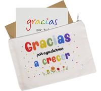 Kal-1pc Pochette Tissu Espagnol Cadeau Maîtresse D'ecole Trousse Sac Porte Monnaie Etui Universel Toile Pour Maquillage Rangement Cadeau Graduation Noël Remerciement Avec Carte Voeux Enveloppe (B)