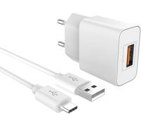 Kal-1x Chargeur Rapide Usb-C 3.0 -Prise Secteur Port 18 Watt & Câble 1m Pour Samsung Galaxy S24 S23 Huawei P50 -Blanc