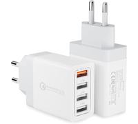 Kal-2 Pièces Chargeur Secteur Usb 33w 4 Ports Chargeur Rapide Mural Adaptateur Usb Universel Prise Usb Multiple Avec Quick Charge 3.0 Pour Samsung Galaxy S21 S20 Fe S10 S9 S8 S7 A71 A54 A34 A14 Note