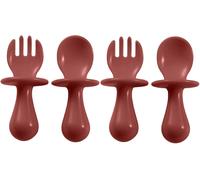 Kal-2 Sets De Vaisselle Bébé En Libre Service, Auto-Alimentateur En Silicone, Convient Aux Bébés De Plus De 6 Mois, Deux Fourchettes Et Deux Cuillères - Sauce Rouge