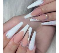 Kal-24 Pièces 6 Tailles Différentes Faux Ongles Et Capsules, Capsule Ongles Acrylique Pour Nail Art Long Artificiel Ongles Avec Boîte Faux Ongles En Acrylique, Naturel Complet, Blanc/Rose/Diamant
