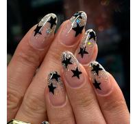 Kal-24 Pièces Amande Faux Ongles Court, Couverture Complète Press On Nails, Glossy Faux Ongles À Coller Ongle Artificiels, Acrylique Fake Nails Pour Femmes Et Filles - Chant De La Nuit Étoilée