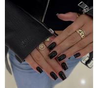Kal-24 Pièces Faux Ongles Carrés Court, Couleur Pure Couverture Complète Press On Nails Avec Autocollants Gel, Acrylique Glossy Français Ongle Artificiels Pour Femmes Filles (Noirceur Polaire)