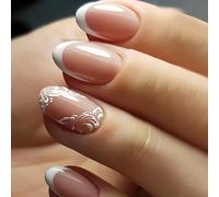 Kal-24 Pièces Faux Ongles Court Carrés, Français Bâton Sur Les Ongles Avec Autocollants Adhesif, Couverture Complète Acrylique Press On Nails Pour Femmes Et Filles - Murmures Parmi Les Fleurs