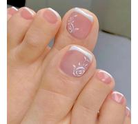 Kal-24 Pièces Faux Ongles D'orteil Carré Court Faux Ongles Pour Orteil French Ballerine Acrylique Couverture Complète Capsules Ongles Pied Avec Autocollants Adhesif Pour Femmes Filles (Blanc Rose)