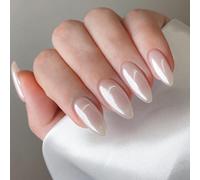 Kal-24pcs Amande Faux Ongles Court, French Press On Nails Glossy Aurore Blanc Ongles À Coller, Ovale Ongle Artificiels Couverture Complète Acrylique Fake Nails Pour Femmes Et Filles
