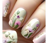 Kal-24pcs Faux Ongles Autocollants, Court Carré Ongles À Presser 3d Elegant Fleurs French Press On Nails, Naturel Réutilisables Acrylique Ongles À Coller Pour Femmes Et Filles Manucure Décoration