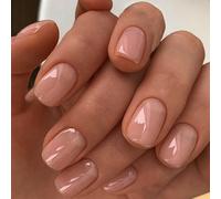 Kal-24pcs French Short Square Press Nails Nude White Gloss Faux Ongles Acrylique Art Ensemble Complet De Faux Ongles Sticky Nails Pour Femmes Et Filles (A)