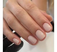 Kal-24pcs French Short Square Press Nails Nude White Gloss Faux Ongles Acrylique Art Ensemble Complet De Faux Ongles Sticky Nails Pour Femmes Et Filles (C)