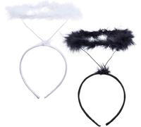 Kal-2pcs Bandeau Halo Ange Bandeau De Costume D'ange Blanc Et Noir Accessoires Pour Cheveux Avec Halo D'ange Bandeaux Mignons Avec Plumes Pour Femmes Cadeaux De Fête De Cosplay 30x16cm