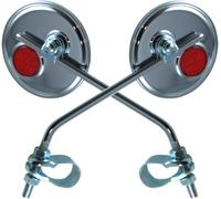 Kal-2x Retroviseur Velo Chrome Rond Avec Catadioptre 75mm A Collier Reversible Gauche Droite Guidon 22mm Cycle Ville Route Vintage (1 Paire)