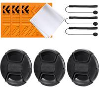 KAL-3 Bouchons/Caches Objectifs 55Mm + 3 Élastiques + 3 Chiffons De Nettoyage Emballé Sous Vide Compatible Avec Appareil Photo Canon Nikon Sony Olympus Fujifilm Pentax Panasonic Leica