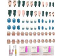 Kal-3 Séries Faux Ongles Court Français, Soft Gel Carrés Press On Ongles, Couverture French Capsules Ongles, Acrylique Bâton Sur Les Ongles Avec Autocollants Adhesif Press On Nails (72 Pièces)