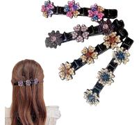 Kal-4 Barrettes À Cheveux En Cristal Pour Femmes ¿ Barrettes À Fleurs, Bijoux De Cheveux Five Leaf Clover, Épingle À Cheveux Française, Barrette À Fleurs Pour Coiffures Relevées Et Bijoux De Mariée