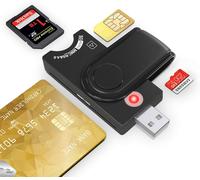 KAL-4 En 1 Lecteur Carte Sim, Lecteur Carte Identité Belge, Lecteur De Carte Sd&Micro Sd, Lecteur Carte À Puce Pour Dod Militaire Accès Commun Cac/Sim/Id/Ic Banque, Compatible Avec Windows/Vista