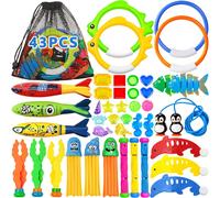 KAL-43 Pcs Jouets De Plongée,Jouet De Natation Pour Piscine,Jeux Piscine Enfant Jouet Sous Eau Été Avec Anneaux De Plongée,Torpedo Bandits,Bâtons De Plongée,Jouet Sous Eau Été Jeux Pour Enfant