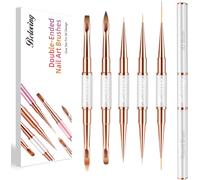 Kal-5 Pinceaux Nail Art Ongles Gel, Pinceau Fin Nail Art Pour Design Ongles, Double Face Pinceau Set Pour Gel Uv Construction, Ombré, Nail Brush Avec Couvercles Protecteurs, Blanc