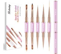 Kal-5 Pinceaux Nail Art Ongles Gel, Pinceau Fin Nail Art Pour Design Ongles, Double Face Pinceau Set Pour Gel Uv Construction, Ombré, Nail Brush Avec Couvercles Protecteurs, Violet