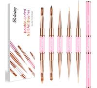 Kal-5 Pinceaux Nail Art Ongles Gel, Pinceau Fin Nail Art Pour Design Ongles, Double Face Pinceau Set Pour Gel Uv Construction, Ombré, Nail Brush Avec Couvercles Protecteurs, Rose