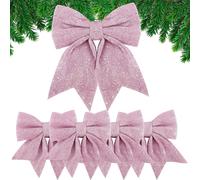 Kal-5pcs Noeud De Ruban De Noël 24cm Grande Taille Arcs De Noël Ruban N?Uds Papillons Ornements Decoration De Noël Pour Arbres De Noël Emballages Cadeaux Sapin De Noël Guirlande Voiture Mariage (Rose