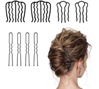 Kal-8 Pièces Épingles À Peigne En Métal, Peignes Latéraux En Forme De U, Épingles À Cheveux Chignons Latérales Pour Femme - 3 Tailles, Noir