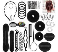 Kal-Accessoires De Coiffure 28pcs Hair Styling Accessories Kit Mode Élastiques Pince Coiffure Boudin Rouleau Bigoudis Magique Chignon Clip Torsade De Tresse Cheveux Kit