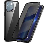 Kal-Anti-Peep Magnetic Adsorption Case For Iphone 13 Mini Cover Metal Bumper Privacy Magnetic Case Double Tremped Glass Anti Spy 360 Degrees Full Screen Protection Case Flip Privacy Cover,Black