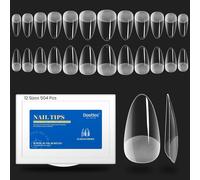 Kal-Beetles Court Amande Faux Ongles 504pcs, Etch X Acrylique Capsules Ongles Pré-Poli Transparent Pose Americaine Avec Valise De Rangement Pour Manucure Et Diy Nail Art La Maison 12 Tailles Short Al